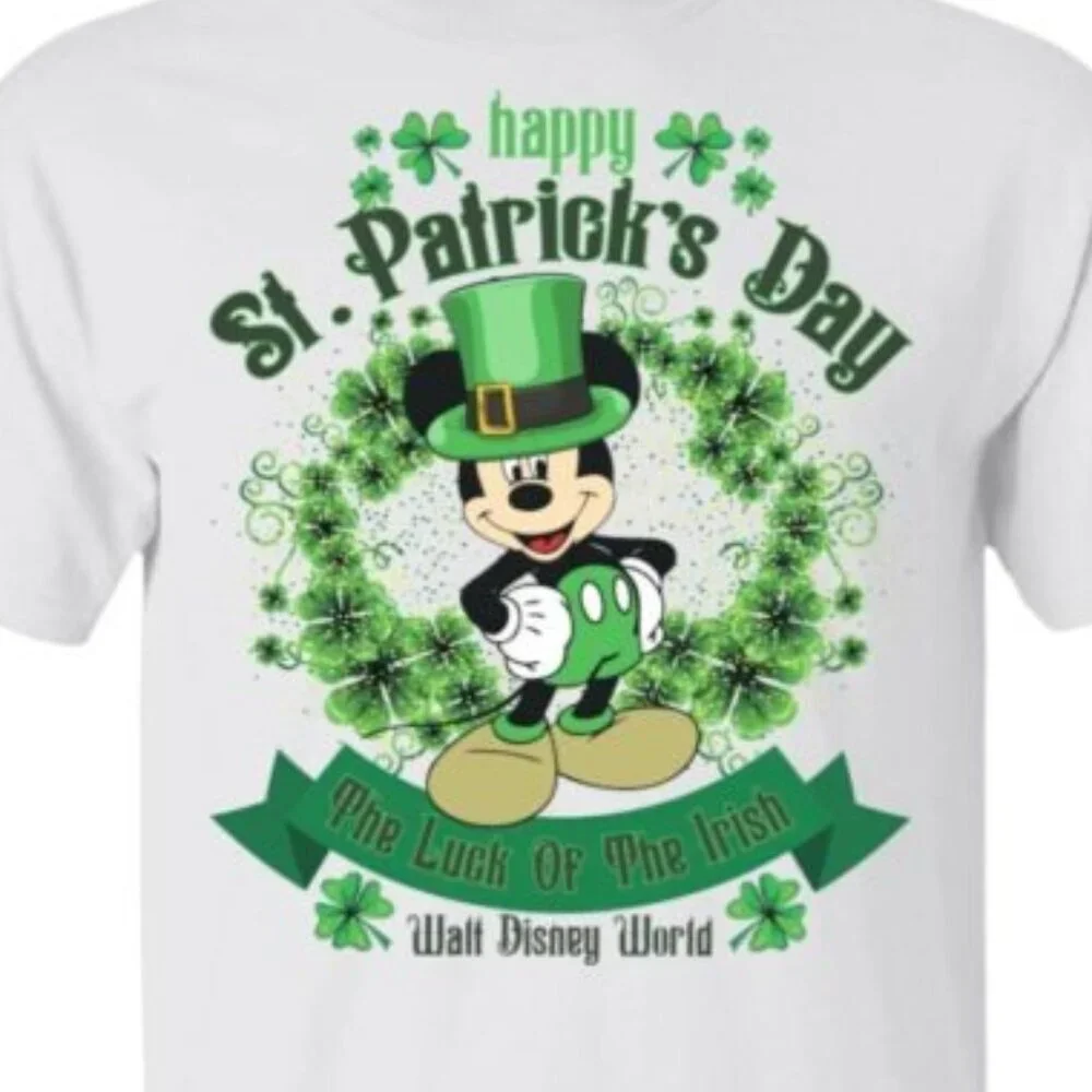 Mickey Mouse Luck Of The Irish St Patricks Day Graphic T-Shirt Holiday Fan Gift - Picture 2 of 5